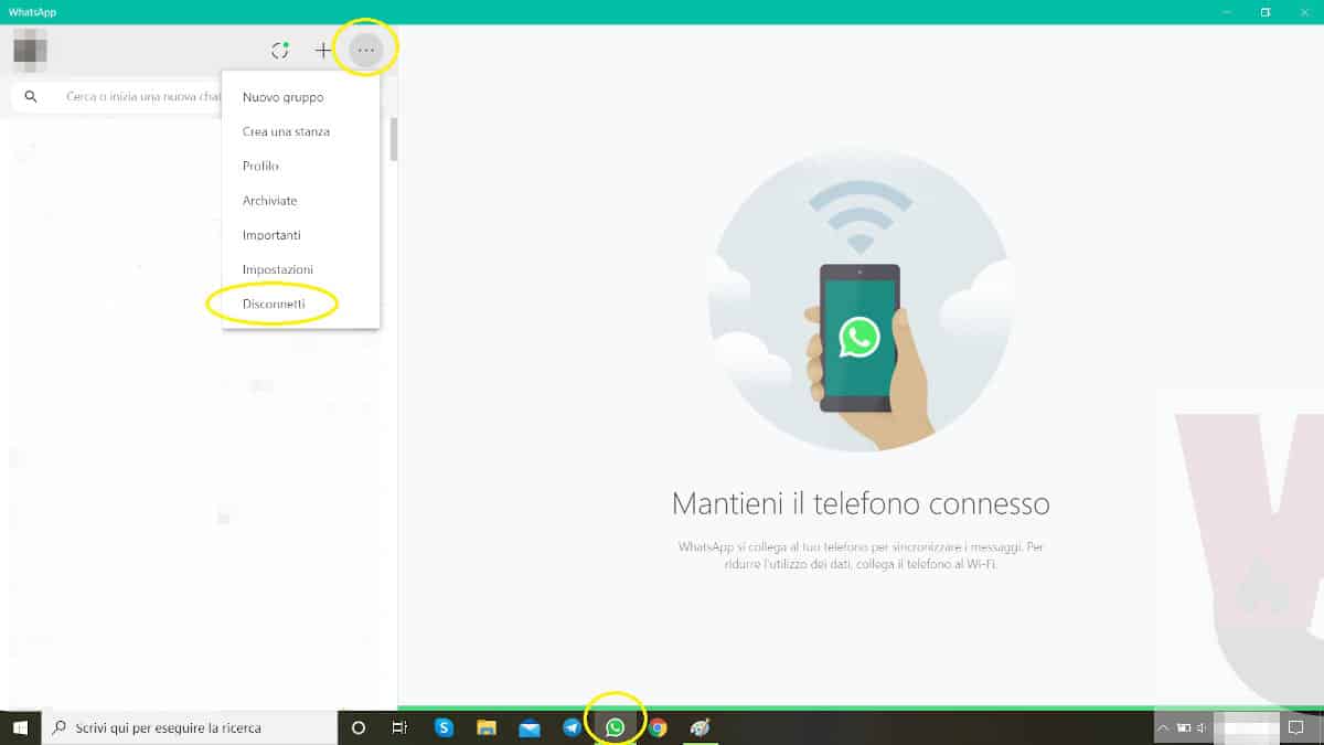 uscire da WhatsApp Desktop