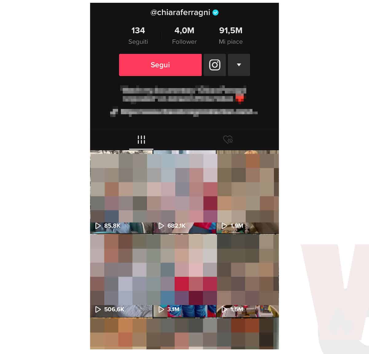 esempio numero visualizzazioni TikTok su profilo Ferragni