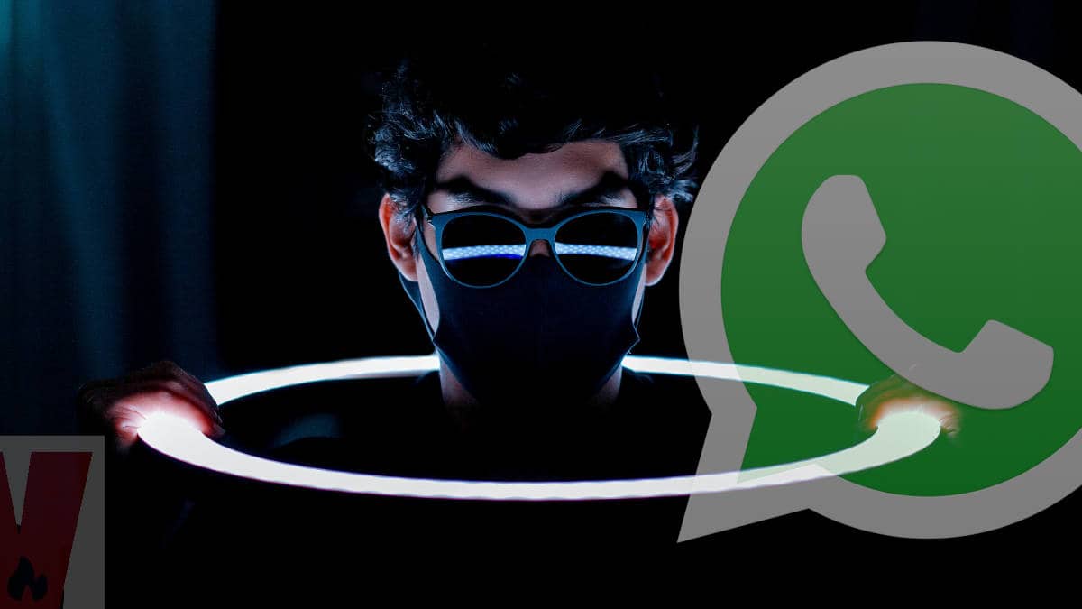 WhatsApp hackerato persona con occhiali da sole e cerchio luminoso