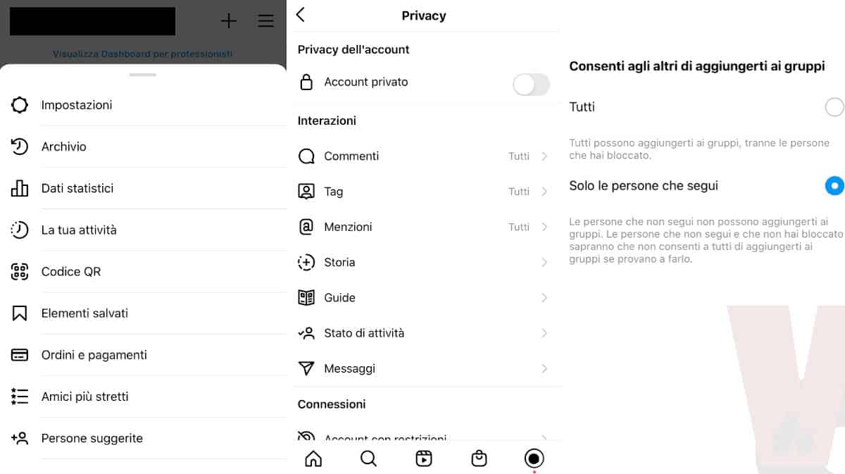 blocco inviti Direct Instagram app