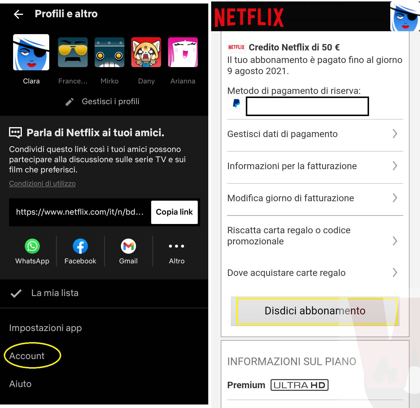 disattivare Netflix da app