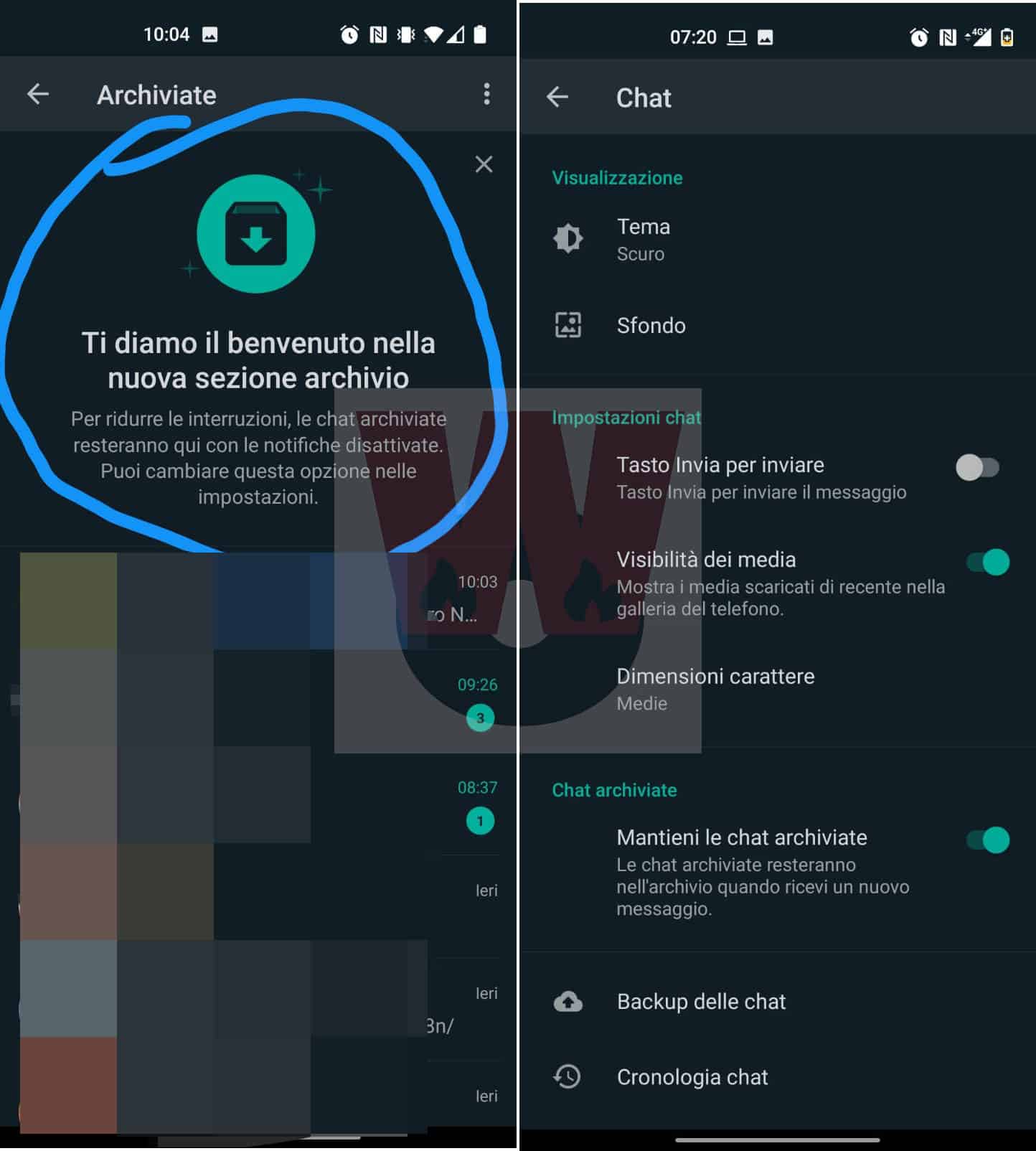 opzione mantieni le chat archiviate WhatsApp
