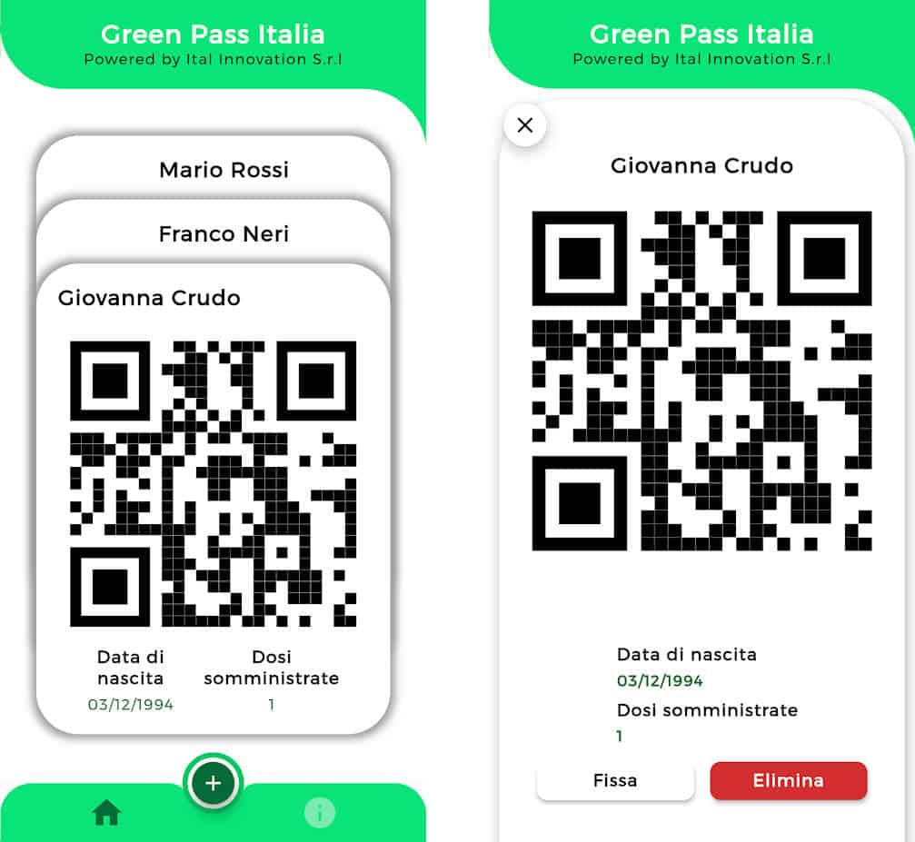 esempio app Green Pass Italia