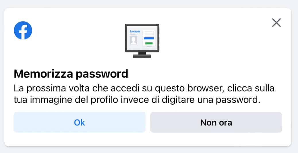 opzione memorizza password Facebook