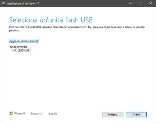 seleziona unità flash USB