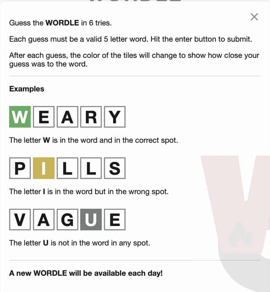 esempio di gioco Wordle
