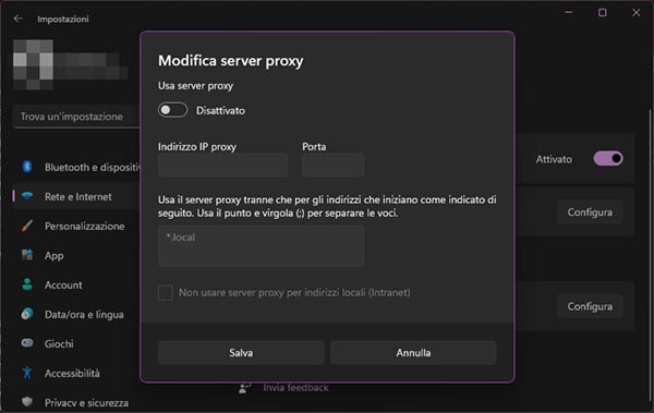 modifica server proxy windows 11