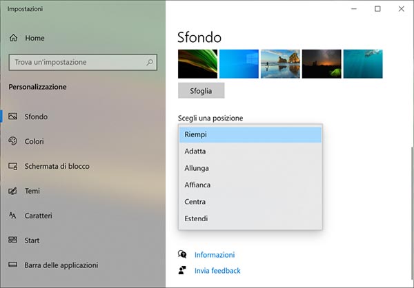 posizione sfondo desktop windows 10