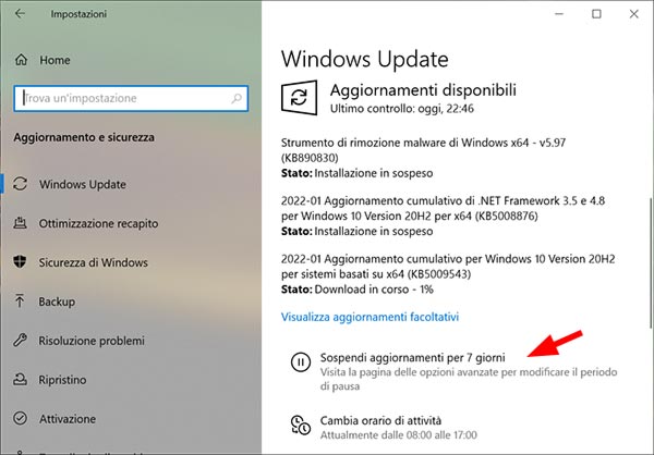 sospendere aggiornamenti automatici windows 10
