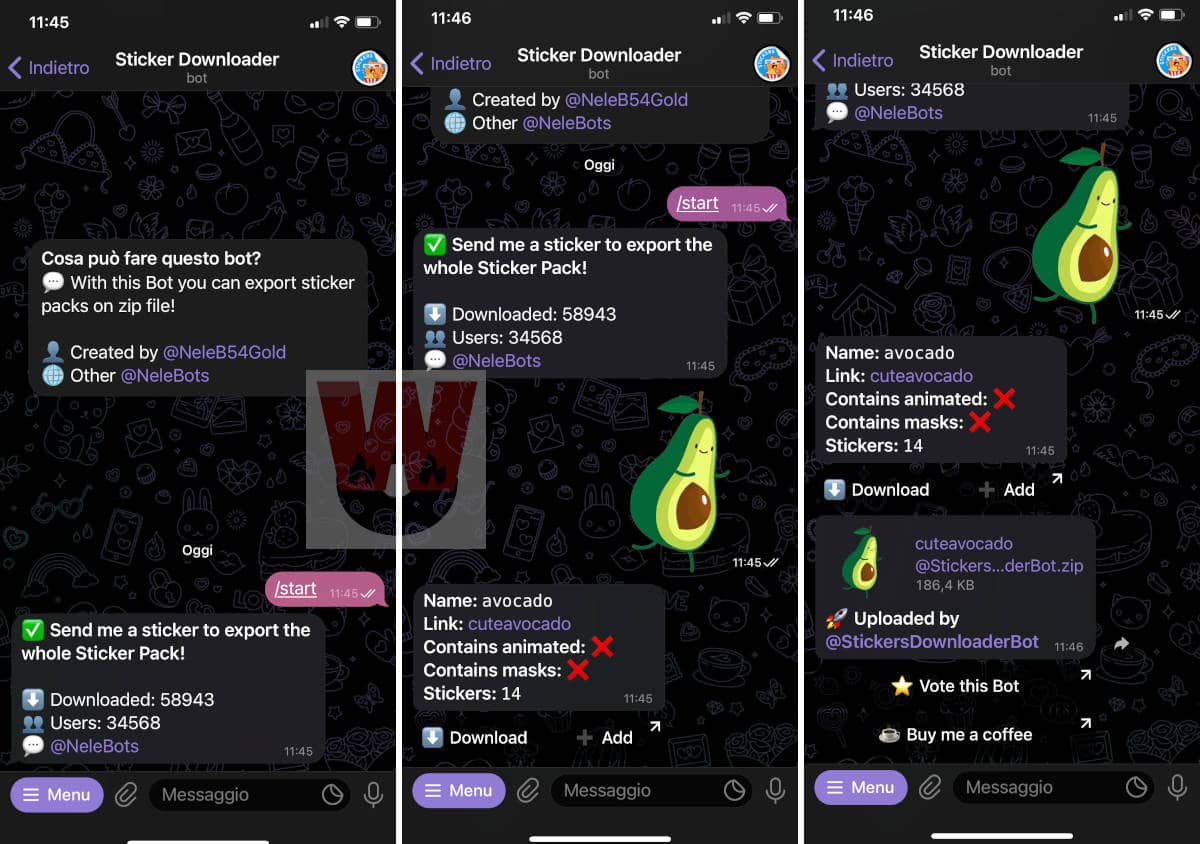 sticker Telegram su WhatsApp stickers dowloader bot chat