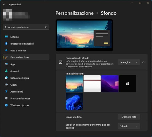 personalizzare sfondo multi monitor windows 11