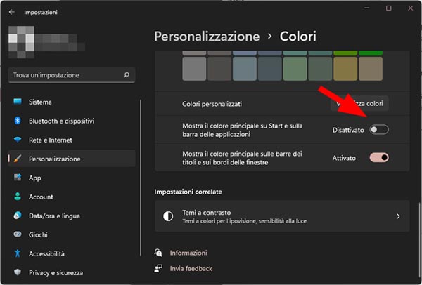 personalizzazione colore barra applicazioni windows 11