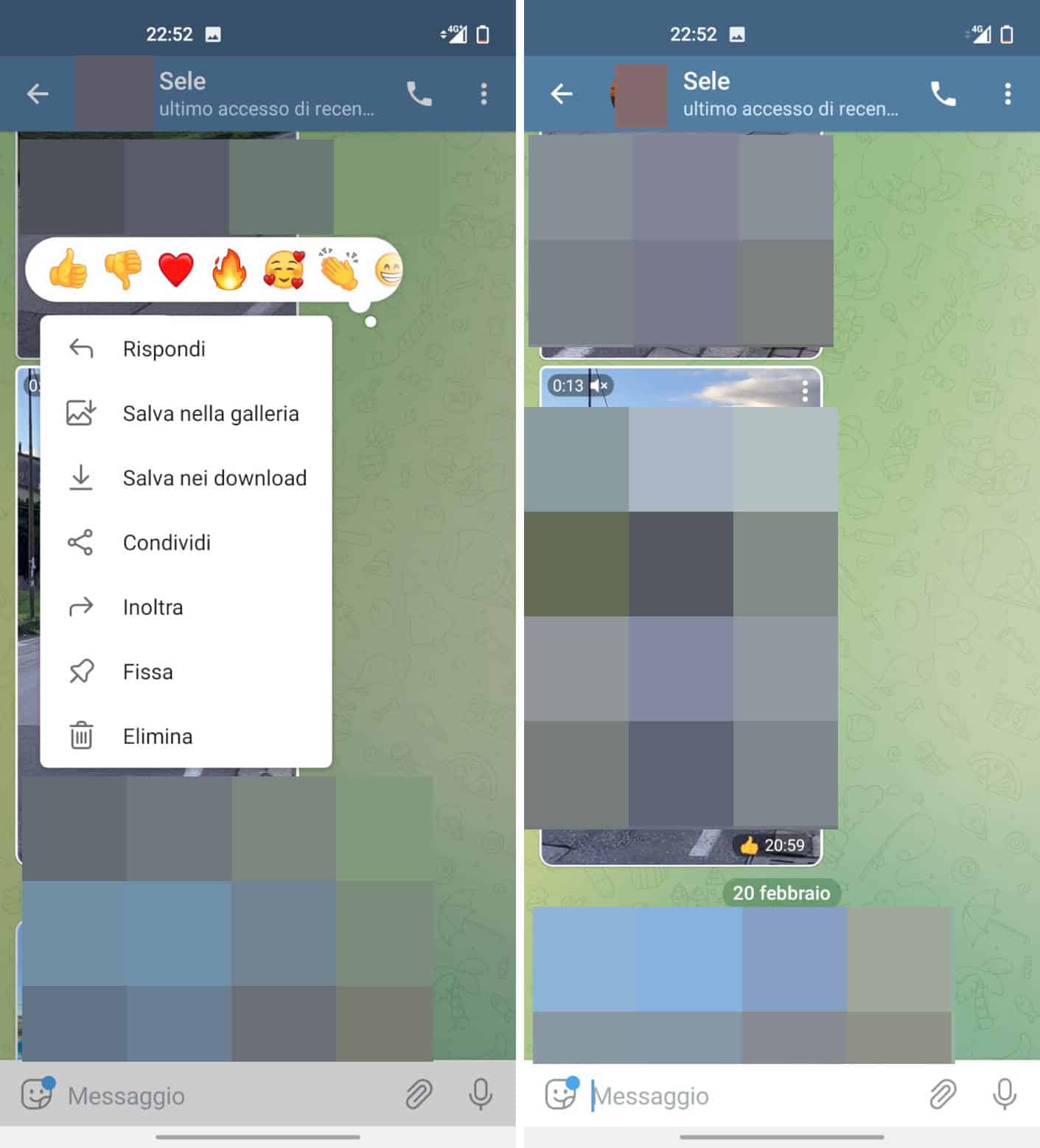 reazioni inserimento chat Telegram