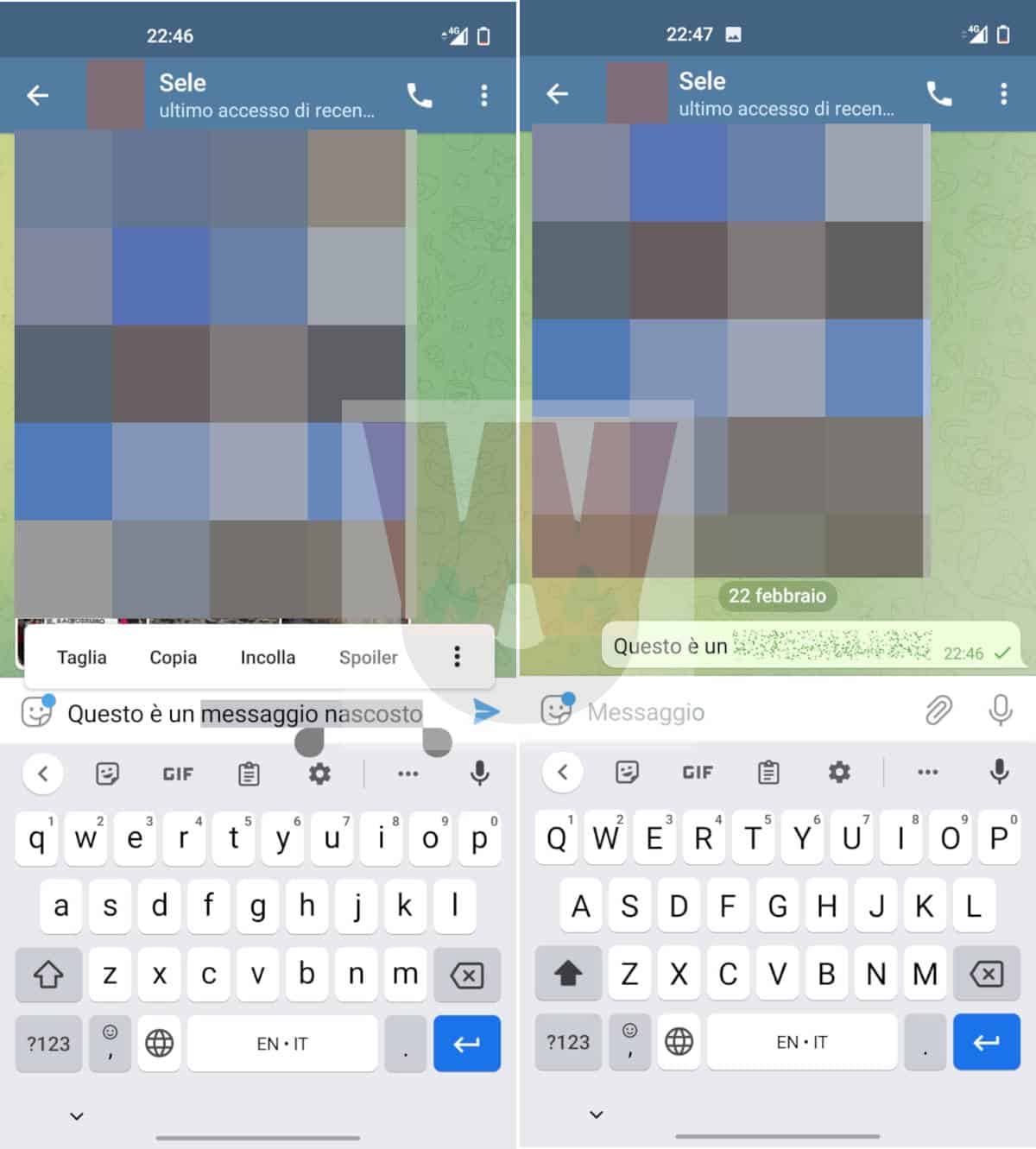 spoiler inserimento chat Telegram esempio pratico