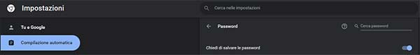 Abilitare il salvataggio delle password Google Chrome