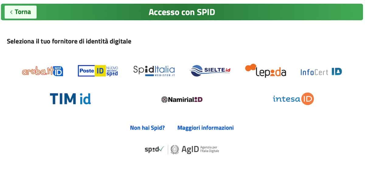 Esempio di accesso con SPID
