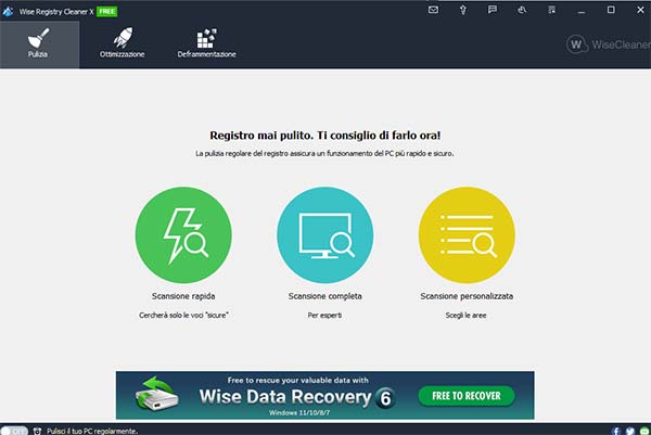 Wise Registry Cleaner scansione registro di sistema