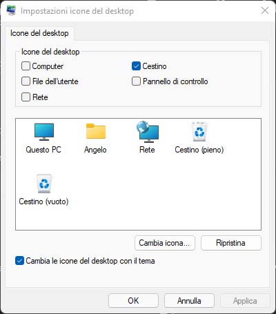 aggiungere icona cestino sul desktop