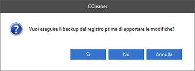 backup ccleaner registro di sistema