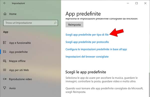 scegli app predefinita windows 10