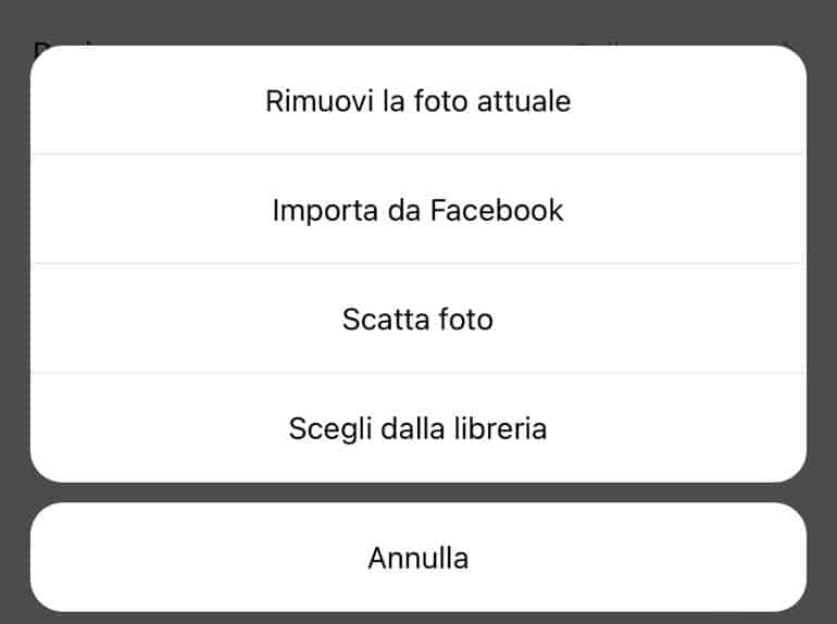 Scelta immagine profilo su Instagram