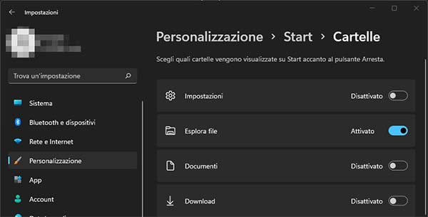 aggiungere icona esplora file al menu start