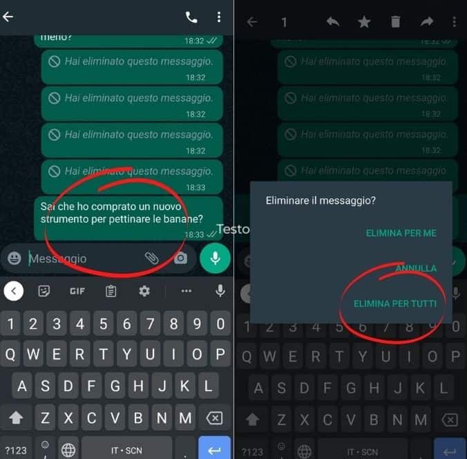 Come eliminare messaggio Whatsapp su Smartphone