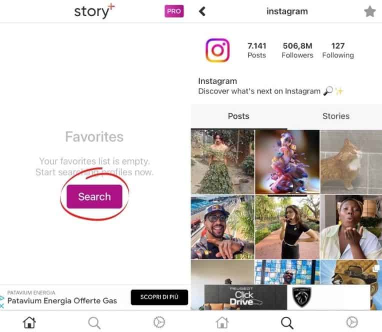 Homepage dell'app per iOS Story+