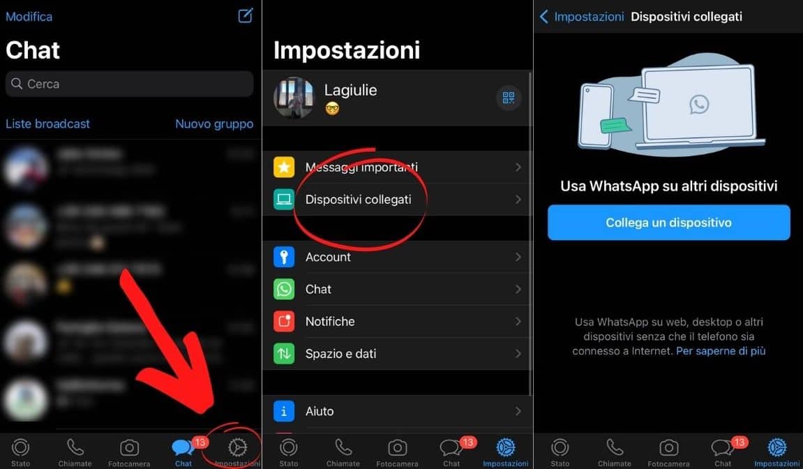 Procedimento collegamento Whatsapp su due o più dispositivi iOS