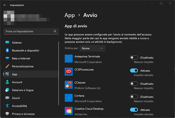avvio automatico app windows 11 impostazioni