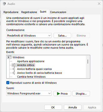 cambiare suoni di sistema su Windows 11