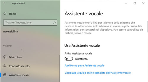 disattivare assistente vocale windows 10