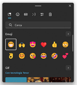 pannello emoji windows 11