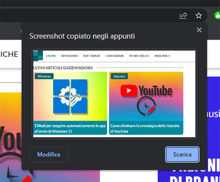utilizzare strumento screenshot integrado su google chrome