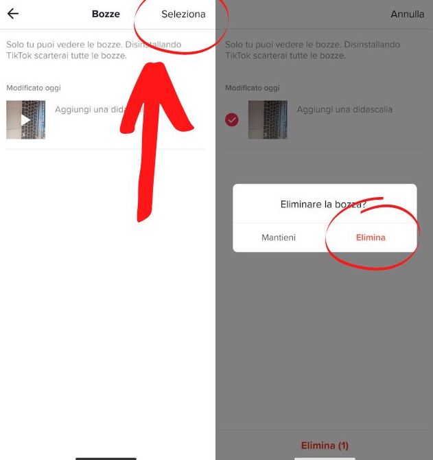 Come eliminare un video in bozze su Tiktok