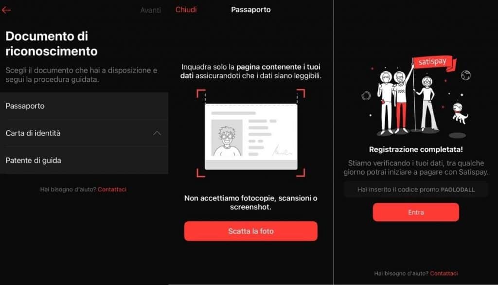 Completamento registrazione su Satispay