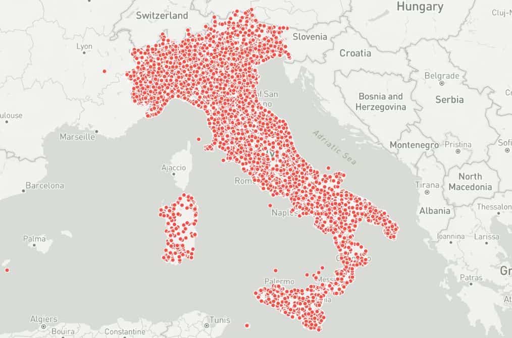 Mappa dei negozi Satispay in Italia