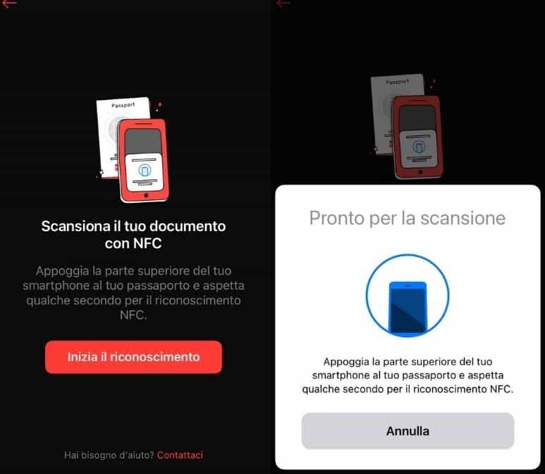 Scansione documenti con NFC su Satispay