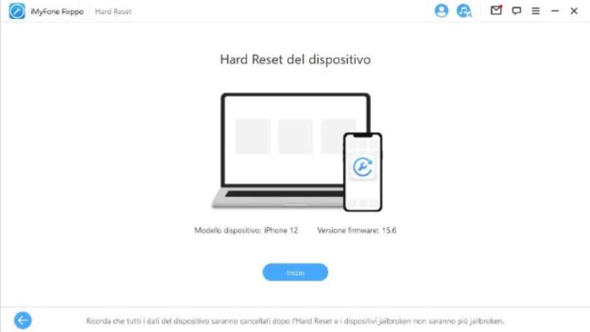 Hard reset del dispositivo su iMyFone Fixppo