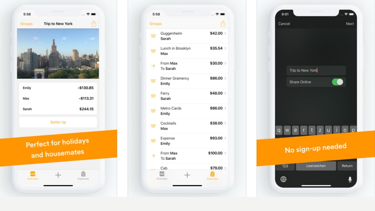 Screenshot dell'app Splid per dividere spese con amici