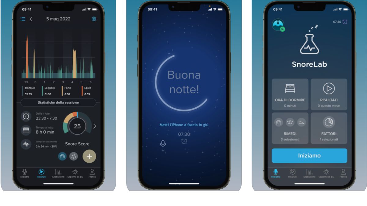 Screenshot dell'app per monitorare il sonno SnoreLab