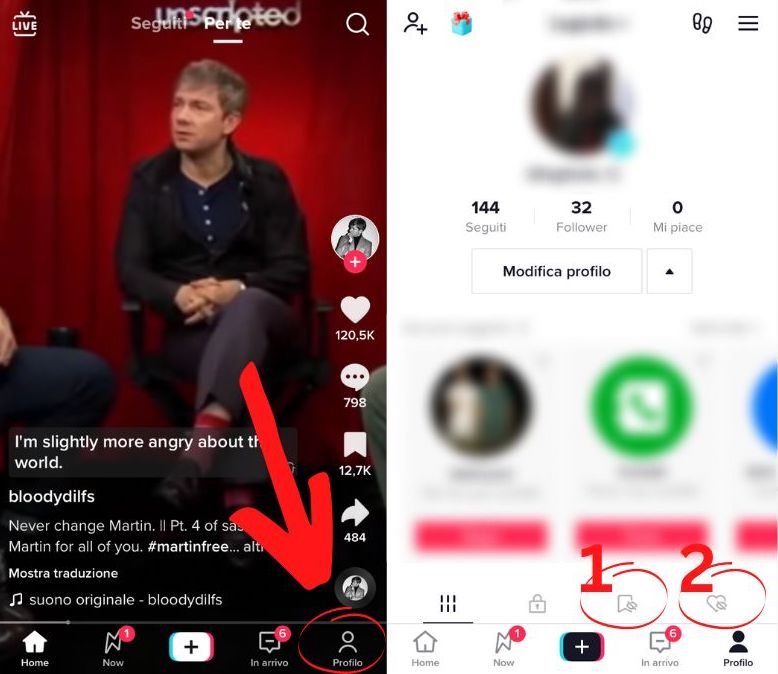 Rivedere i video visti su TikTok nella sezione Video Preferiti e Video Piaciuti