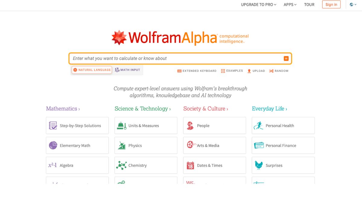 Versione web di WolframAlpha per risolvere i problemi di fisica