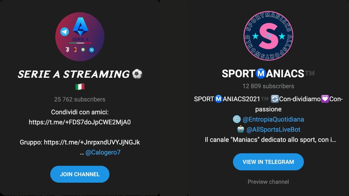 Esempi di canali Telegram per calcio in streaming