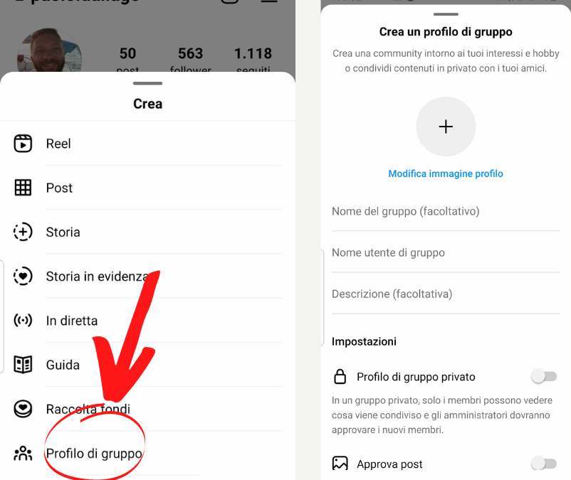 come creare profilo di gruppo su instagram